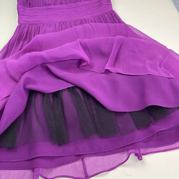 CACHE Y2K Silk Mini Dress Sz 2 Purple Ruffled One Shoulder Fairy Cocktail - Picture 13 of 15